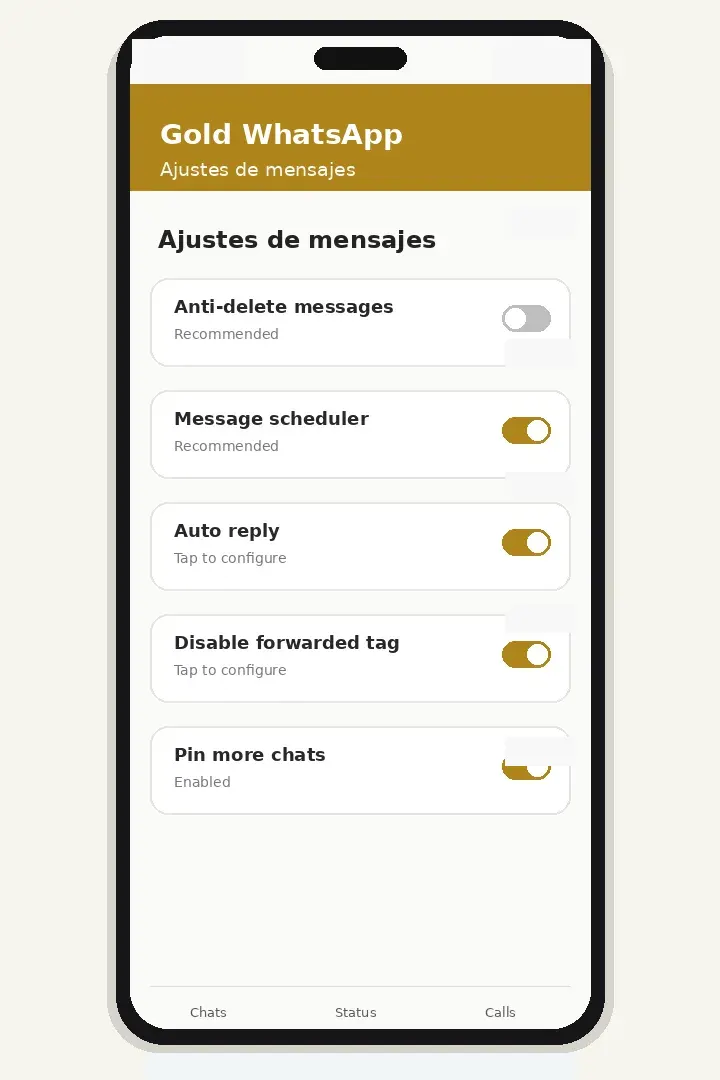Gold WhatsApp V53.00 Evitar mensajes eliminados en Gold WhatsApp